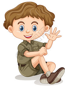 一个年轻的童子军探险家夹子卡通片勘探男性冒险徽章森林娱乐男生图片