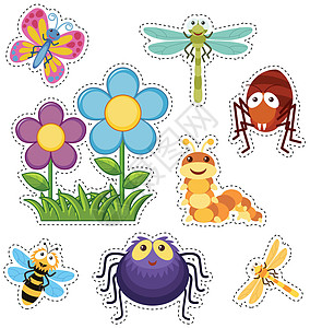 用鲜花和 bug 设置的贴纸图片