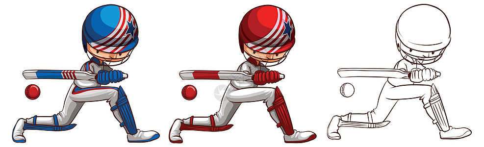 板球运动员的涂鸦角色运动闲暇玩家娱乐绘画小路蝙蝠乐趣蟋蟀夹子图片