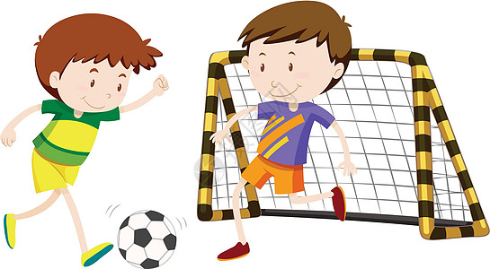 两个男孩踢足球青年小路玩家运动剪裁孩子瞳孔插图童年足球图片