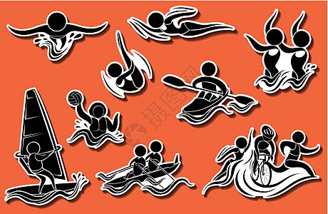 水上运动的运动图标贴纸游泳乐趣游戏娱乐艺术航行活动绘画水球图片