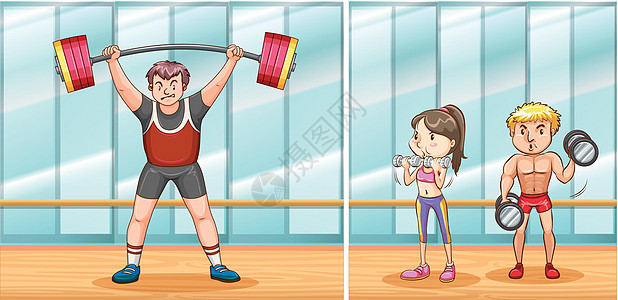 在 gy 锻炼的人男人绘画训练健身房运动艺术女士哑铃力量练习图片
