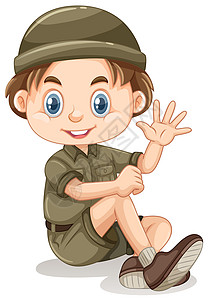 一个年轻的童子军旅行背包徽章勘探探险家帽子森林远足卡通片探索图片