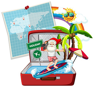 圣诞老人穿着夏季服装与旅行 ico图片