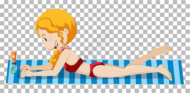 在沙滩垫上晒日光浴的女孩乐趣女性活动娱乐旅行天气快乐享受孩子床垫图片