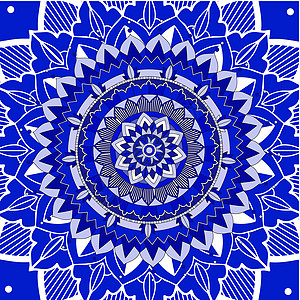 蓝色背景上的曼陀罗图案空白装饰品植物圆形插图文化圆圈风格卡片对称图片