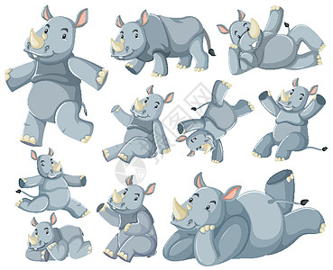 一群犀牛卡通人物图片