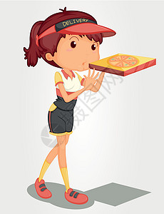 披萨女孩盒子食物卡通片艺术生长孩子垃圾育肥服务员女性图片