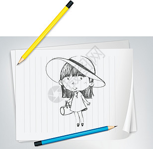 戴帽子的可爱女孩女性黑与白内衬裙子青年引擎盖孩子卷曲卡通片阴影图片