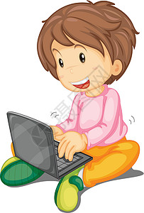 一个女孩和笔记本电脑学生学习享受技术微笑卡通片女性学校草图键盘图片
