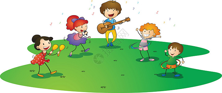 儿童享受音乐男生男人草图绘画唱歌歌曲孩子们草地男性女孩图片