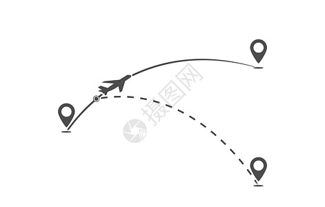 飞机在航线上从一点到另一点的飞行轨迹和航线变化的虚线高度雷达控制草图设计师飞机场空气衬垫航班路线图片