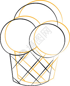 单元素冰淇淋 用黑色和橙色绘制插图图片