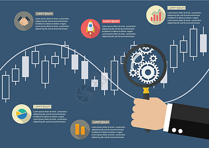 手持放大镜与股票市场烛台图表投资者圆圈合伙商业技术市场投资贸易营销机械图片