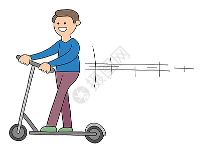 卡通人骑电动滑板车它制作图案摩托车骑士技术骑术车辆艺术速度工具车轮插图图片
