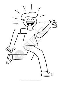 卡通年轻人很开心 正在奔跑矢量图男性运动员幸福赛跑者跑步活动运动男人手绘插图图片