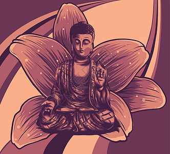 佛坐在莲花背景矢量文化卡通片冥想信仰光环咒语艺术沉思宗教精神图片