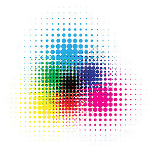 RGB 和 CMYK 半色调矢量图科洛毛毡蓝色营销墨水光谱打印绿色黄色网络方案背景图片