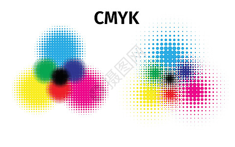 RGB 和 CMYK 半色调矢量图科洛营销网络方案插图商业调色板样本青色毛毡黄色图片