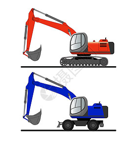 履带式和轮式底盘上斗式挖掘机的一组矢量图图片