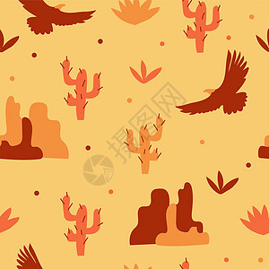 沙漠中的飞鹰山和仙人掌 无缝模式图片