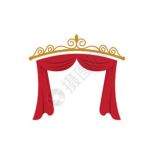 红色窗帘檐口装饰国内织物内饰风格推介会仪式丝绸礼堂入口大厅天鹅绒展示布料图片