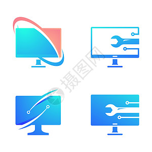 计算机徽标矢量图标设计它制作图案齿轮笔记本商业电脑技术服务店铺安全插图公司图片