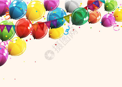 一组颜色有光泽的氦气球背景 生日周年庆典派对装饰用气球套装 它制作图案矢量飞行礼物展示假期玩具细绳反射插图团体橡皮图片