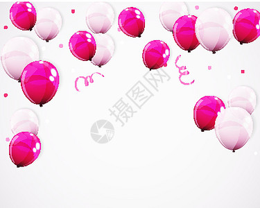 一组颜色有光泽的氦气球背景 生日周年庆典派对装饰用气球套装 它制作图案矢量反射丝带展示假期乐趣礼物飞行惊喜团体玩具图片