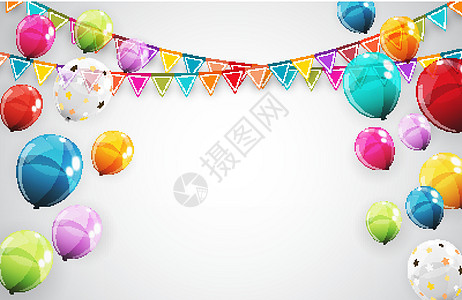 一组颜色有光泽的氦气球背景 生日周年庆典派对装饰用气球套装 它制作图案矢量乐趣团体假期娱乐空气玩具细绳惊喜礼物反射图片