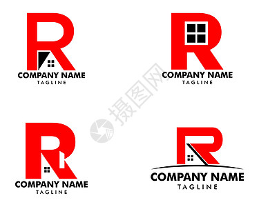 首字母 R 房子标志模板集图片