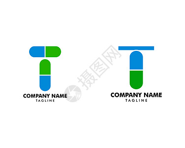 首字母 T 药丸或胶囊标志设计集图片