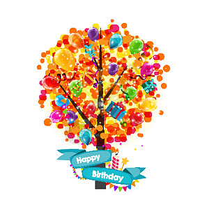 颜色有光泽的气球树背景 生日快乐的概念 它制作图案矢量节日生日艺术惊喜假期庆典狂欢卡通片花环飞行图片