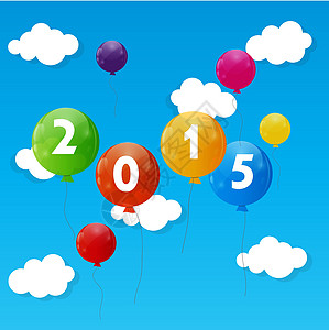 彩色光泽气球 2015 新年背景矢量图插图礼物反射派对娱乐艺术狂欢空气横幅惊喜图片