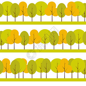 不同的树自然无缝图案背景矢量图叶子植物橡木花园织物正方形森林绘画季节墙纸图片