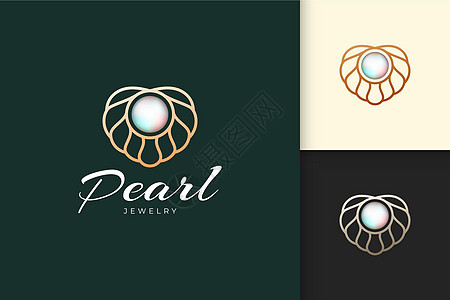 与贝壳或扇贝的豪华和典雅的珍珠商标代表首饰和ge图片
