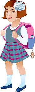 白色背景中背着背包的女学生班级乐趣人物卡通女孩孩子学习瞳孔微笑学校图片