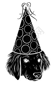 节日海报 戴着派对帽的小猎犬 矢量图娱乐宠物卡片生日纪念日小狗帽子乐趣草图标识图片