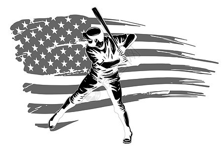 棒球运动员击球的矢量插图 美丽的运动主题海报活动标识男人娱乐游戏速度艺术训练绘画团队图片
