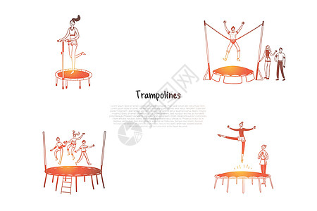 蹦床-快乐的人跳上蹦床矢量概念 se图片