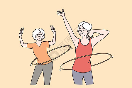 老年人积极的生活方式概念女士团体成人健身房女性退休娱乐家庭祖母活动图片