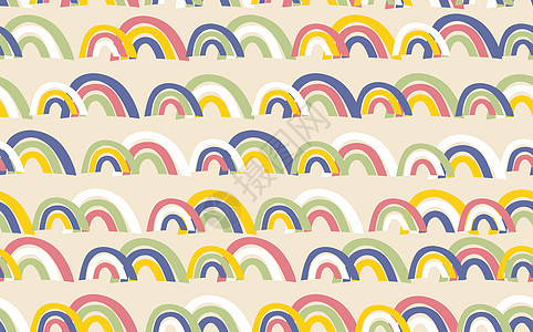 色彩背景上有七彩彩虹的时尚无缝图案 邀请海报卡织物纺织织物的设计 婴儿的可爱假期插图 斯堪的纳维亚涂鸦样式打印纺织品绘画明信片草图片