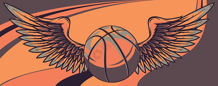 带翅膀矢量插图图形的篮子球风格乐趣荒野艺术装饰品力量装饰冠军纹章运动图片