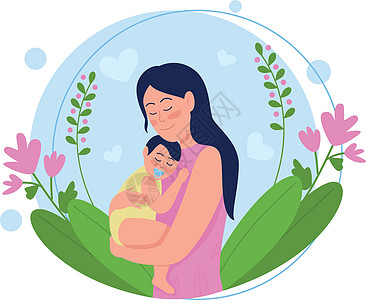 香椿年轻母亲与婴儿平面概念矢量图制作图案设计图片