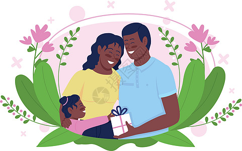 快乐的非洲裔美国家庭庆祝母亲节平面概念向量它制作图案图片