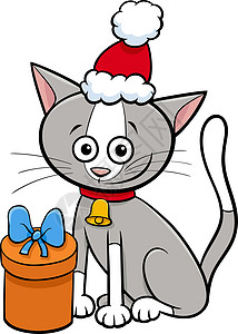 带铃铛和圣诞礼物的卡通猫图片