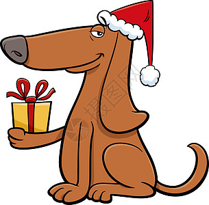 圣诞礼物卡通狗插图时候宠物卡片礼物吉祥物假期展示犬类问候图片