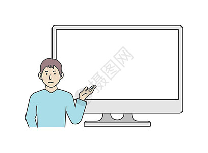 显示 PC 显示器的人 矢量图导航屏幕男性指导互联网电脑商业展示人士技术图片