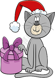 圣诞礼物卡通猫吉祥物爪子展示幽默宠物礼物插图问候假期帽子图片