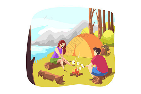 自然旅行远足露营旅游概念图片